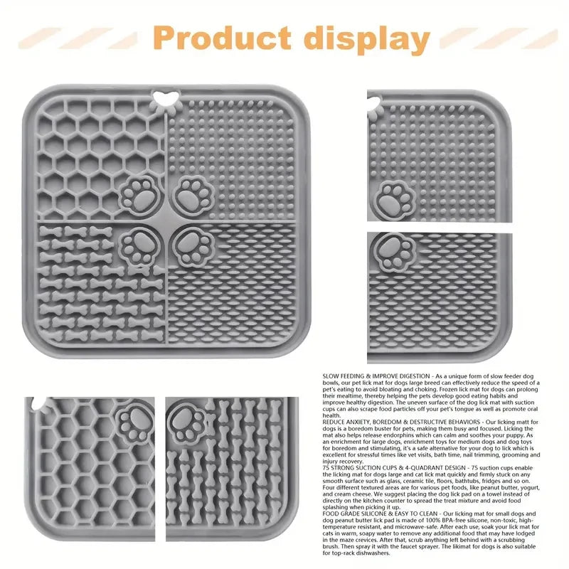 Silicone Pet Slow Feeder Lick Mat with Suction Cups – Anxiety Relief for Dogs & Cats + Bonus Scraper Happy Woof Meow