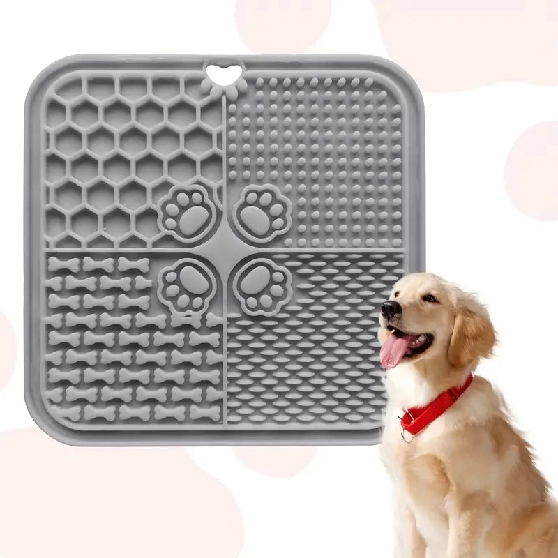 Silicone Pet Slow Feeder Lick Mat with Suction Cups – Anxiety Relief for Dogs & Cats + Bonus Scraper Happy Woof Meow