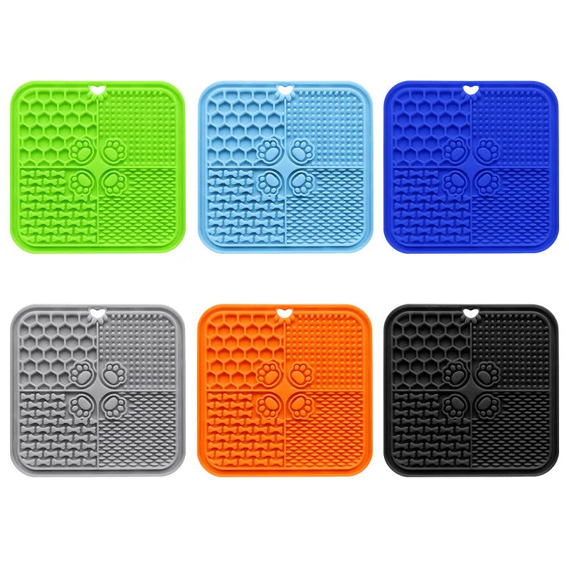 Silicone Pet Slow Feeder Lick Mat with Suction Cups – Anxiety Relief for Dogs & Cats + Bonus Scraper Happy Woof Meow