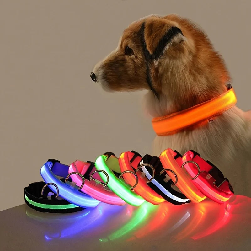 ナイロン LED 夜間安全点滅暗闇で光る犬用リード 犬用 蛍光発光 ペット用犬用首輪