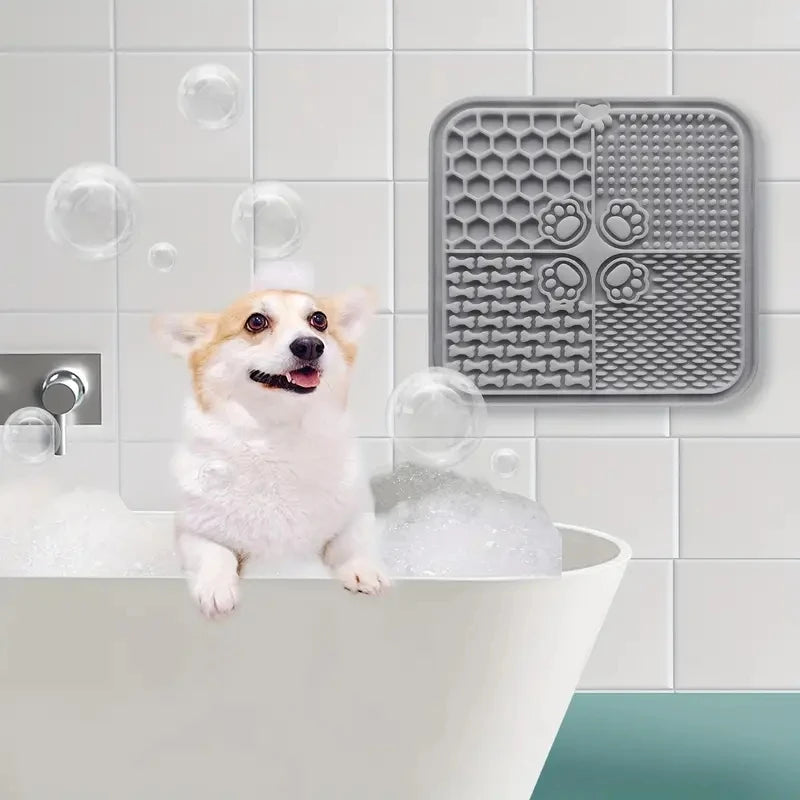 Silicone Pet Slow Feeder Lick Mat with Suction Cups – Anxiety Relief for Dogs & Cats + Bonus Scraper Happy Woof Meow